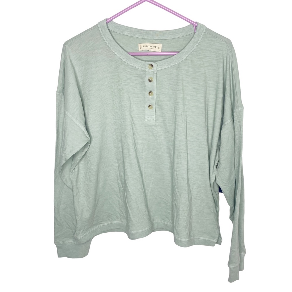 Lucky Brand seafoam green oversized Henley tshirt size XS j